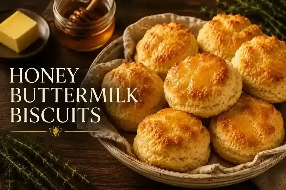 Freshly baked honey butter biscuits with a golden glaze