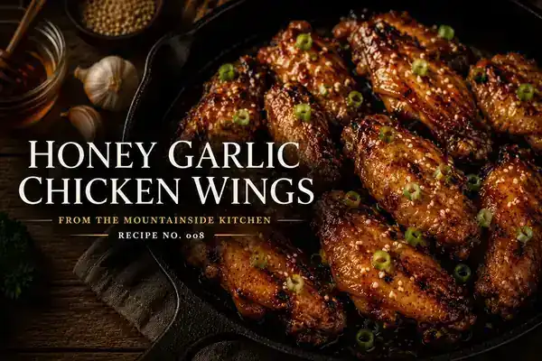 Honey garlic chicken wings with a glossy garlic glaze
