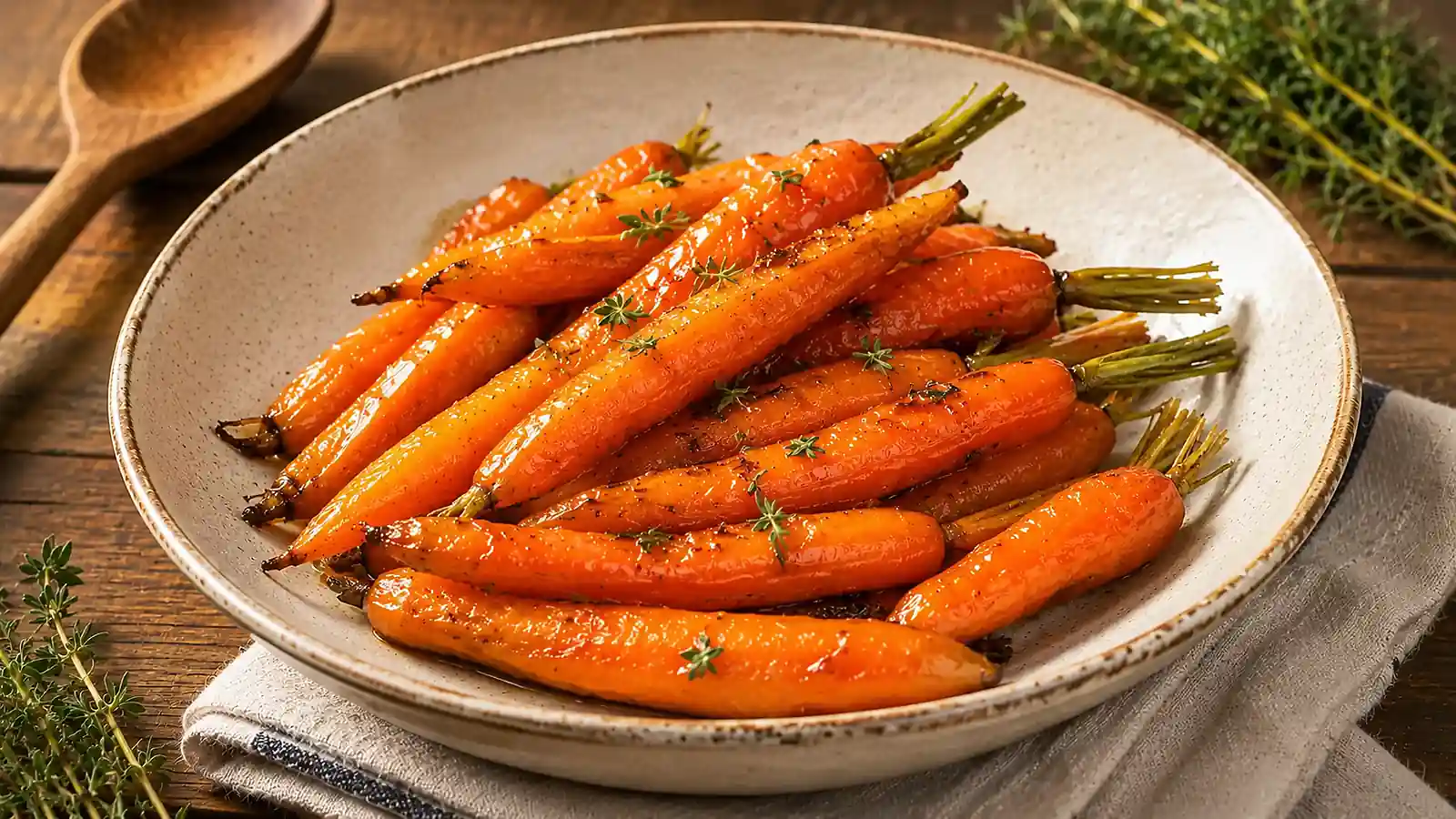 Honey glazed roasted carrots with fresh thyme
